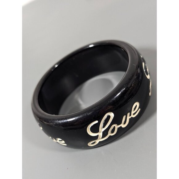 Chunky Black Bangle Bracelet LOVE Script 8.5" Retro Bold - Picture 2 of 9